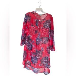 Anthropologie Red and Purple Floral Tunic